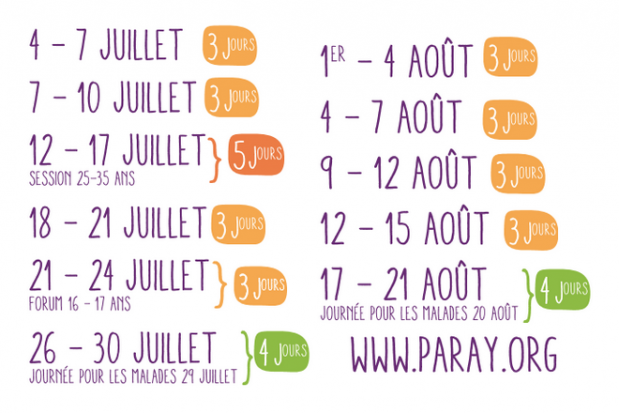 Les inscriptions aux sessions de Paray sont ouvertes ! Paray2016