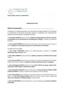 Nouvelle nominations de prêtres pour la rentrée 2018 Nominations