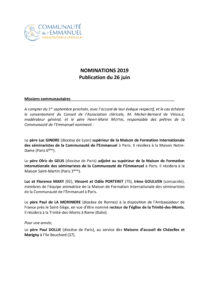 Découvrez les nominations de prêtres en France pour la rentrée 2019 Nominations 2019