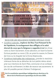 Prier pour la fin de l'épidémie Indulgence pleniere purgatoire congres mission