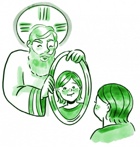 Petits héros de la planète, défi 19 : Aimer ton reflet Reflet Dieu dessin