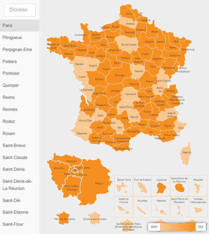 Les diocèses de France publient leurs contributions synodales Carte des syntheses synodales